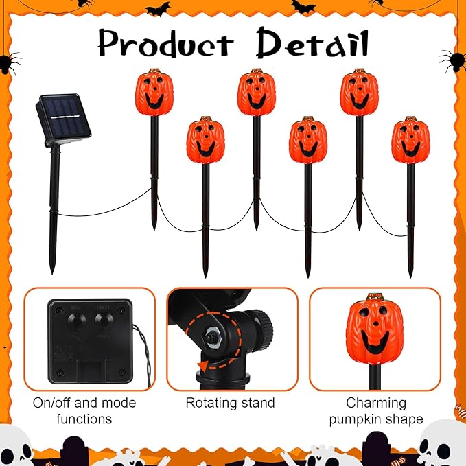 12 Pack Halloween Pumpkin Pathway Solar Lights, Orange Yard Stake Pumpkin Shaped Pathway Lights Outdoor Waterproof | Lumora