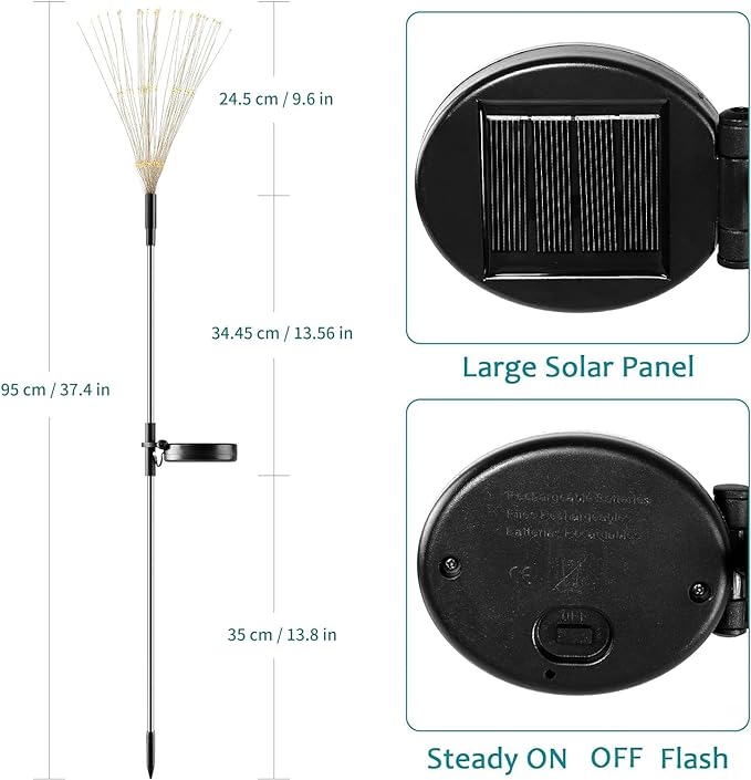 JJGoo Solar Firework Lights, 2 Pack 120 LEDs 2 Lighting Modes Solar Garden Lights Outdoor Waterproof for Yard Patio | Lumora