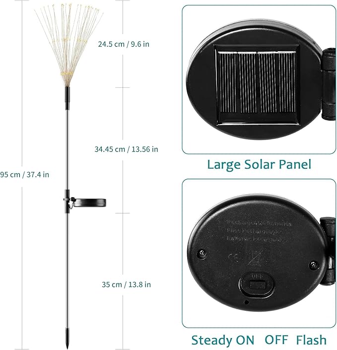 JJGoo Solar Firework Lights, 2 Pack 150 LEDs 2 Lighting Modes Solar Lights Outdoor Waterproof for Garden Patio | Lumora