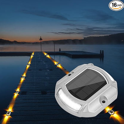 VOLISUN Solar Driveway Lights Dock Deck Lights 16 Pack,2 Colors in 1,Solar Powered Waterproof Outdoor Warning Step Light for Driveway Sidewalk Pathway (White/Warm White),Auto On/Off