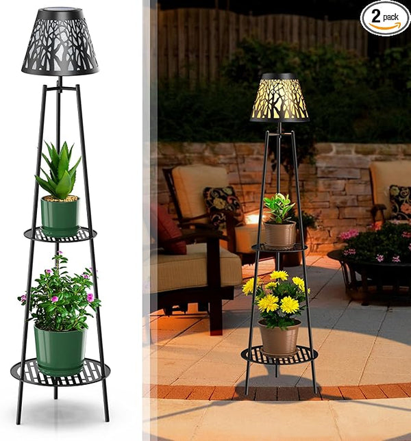 MXwcy 2 Pack Metal Solar Floor Lights Outdoor with Plant Stands, 45.5'' Solar Powered Street Lights, for Garden | Lumora