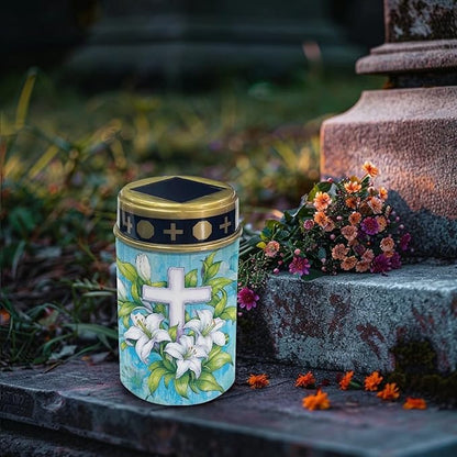 Cross Lily Solar Garden Lights Solar Decorative Lights, Waterproof Solar Outdoor Lights,Solar Stake Lights for Cemetery Grave Garden Patio Yard Lawn Decoration