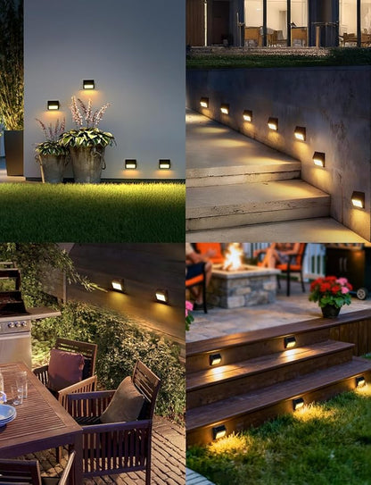Solar Step Lights, 8 Pack Outdoor Waterproof Stair Lights, 3000K Warm White Light, Auto On/Off, Outdoor Solar Deck Light Decor for Garden Stairs, Front Step, Fence, Yard, Patio, Wall, Walkway, Porch