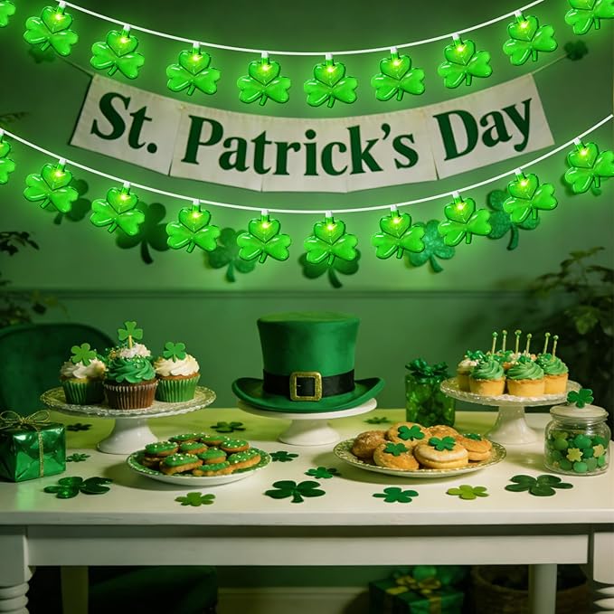 20 LED Clear Green Shamrock String Lights, 12FT St Patricks Day Lights String Outdoor Waterproof with 20 LED Light | Lumora