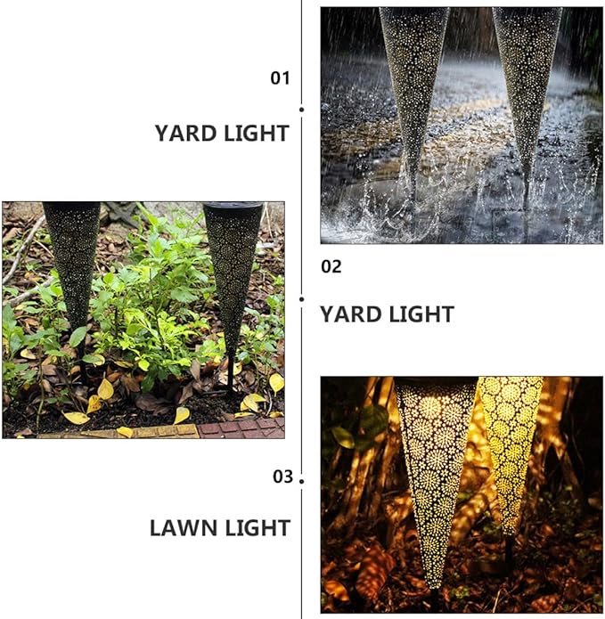 UPKOCH Solar Lawn Light LED Hollow Cone Outdoor Path Light Waterproof Solar Yard Lamp for Garden Landscape Lighting