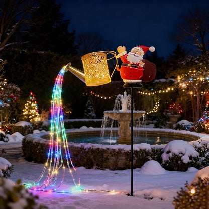 Christmas Solar Kettle Lights, Light Solar Santa Claus Watering Can LED Light, Waterproof Solar Powered Lawn Decorative Lights for Outdoor Christmas Pathway Decoration (Rainbow B, Kettle Lights)