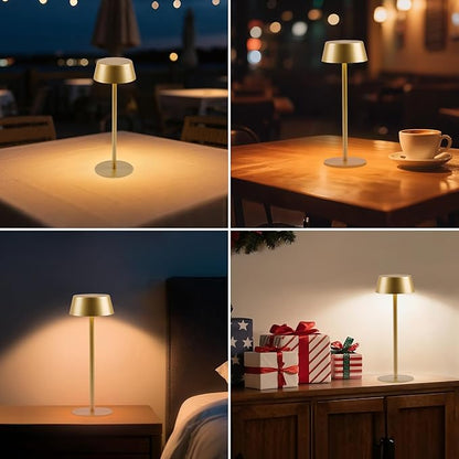 4 Pack Cordless Table Lamp, 50h Runtime, Metal, 3 Color Dimming Rechargeable Battery Operated Desk Lamp, IPX4 Waterproof Wireless Outdoor Table Lamp for Dinner/Restaurant/Bedroom/Cafe