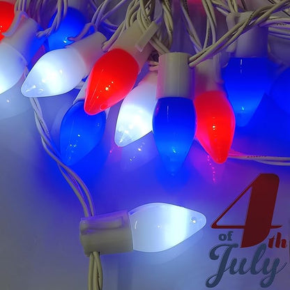 Red White and Blue String Lights 25Ft C7 LED 4th of July Light with 25 Shatterproof Patriotic Lights Plug in Christmas Light for Home Indoor Outdoor Presidents Day Memorial Day Fourth of July Decor