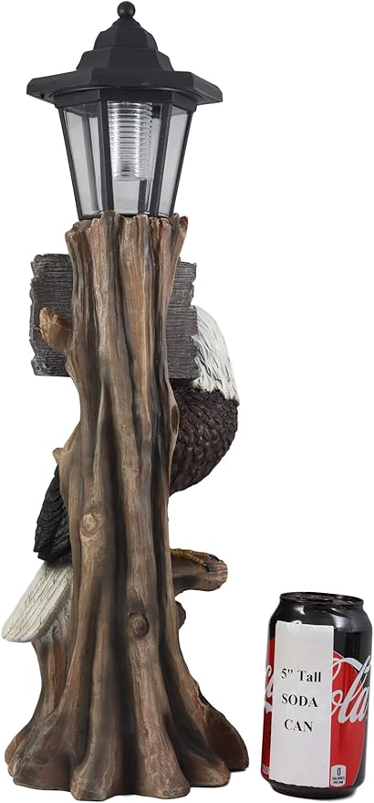 Ebros Home of The Brave Patriotic American Bald Eagle Perching On Tree Stump Garden Courtesy Night Light Statue Solar LED Lantern Lamp Guest Greeter Decor for Patio Poolside Home Figurine