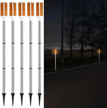 Joyibay 5 PCS Solar Powered Driveway Markers, Solar Warming Landscape Lights, Solar Outdoor Driveway Lights, Landscape Driveway Reflectors on Poles for Snow Road Yard (Orange)