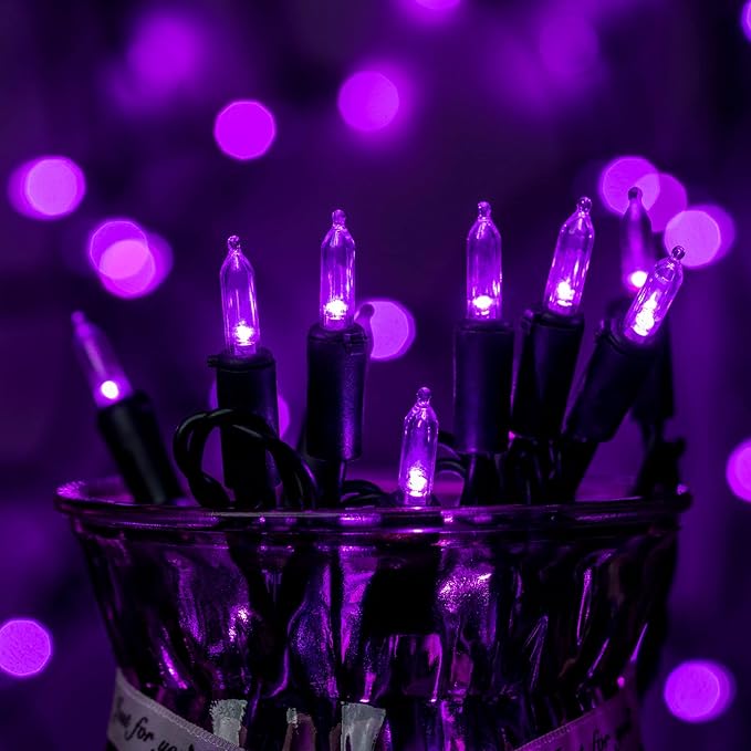 YULETIME 200 Purple LED Christmas Lights with Black Wire, Pack of 2 Strands 33 Feet 100 Lights UL Certified Holiday String Light Set