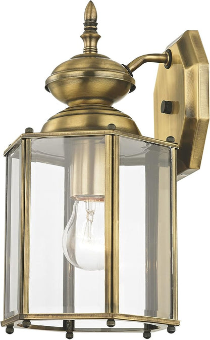 Livex Lighting 2007-01 Outdoor Wall Lantern with Clear Beveled Glass Shades, Antique Brass