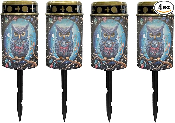 Galaxy Owl Outdoor Solar Lights for Yard Patio Landscape Lighting Solar Pathway Lights Warm White Solar Garden Stake Lights LED Solar Lantern Flameless Solar Powered Fairy Lights