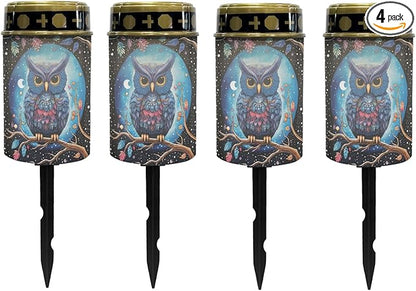 Galaxy Owl Outdoor Solar Lights for Yard Patio Landscape Lighting Solar Pathway Lights Warm White Solar Garden Stake Lights LED Solar Lantern Flameless Solar Powered Fairy Lights