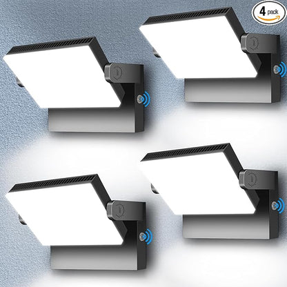 ledmo 150W LED Wall Pack Light Outdoor Dusk to Dawn LED Wall Pack Light Freely DIY Rotatable Modern 5000K Waterproof Black Security Floodlight Fixture for Shop House Area Barn，4 Pack