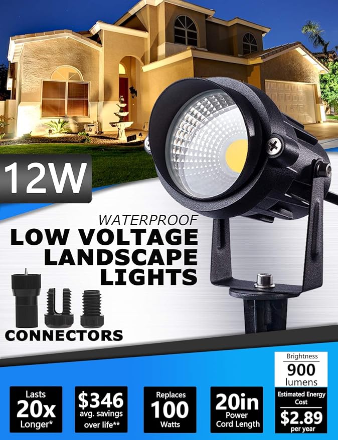 SUNVIE 12W Low Voltage Landscape Lighting LED Landscape Lights 3000K Waterproof Garden Pathway Lights 12V Outdoor | Lumora