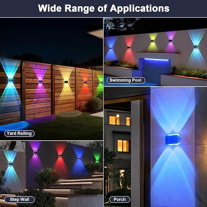Solar Fence Lights Outdoor, New Up Down Lighting Fence Lights Solar Powered with 8 Modes Warm White/RGB, IP65 Waterproof Solar Wall Light for Backyard Wall Pathway Deck Patio Decor - 12 Pack