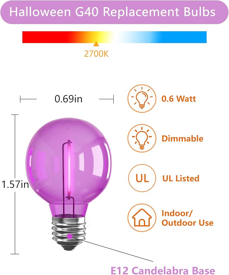 50Ft G40 LED Outdoor Christmas String Lights, Christmas Decorations with 27 LED Shatterproof Clear Orange and | Lumora