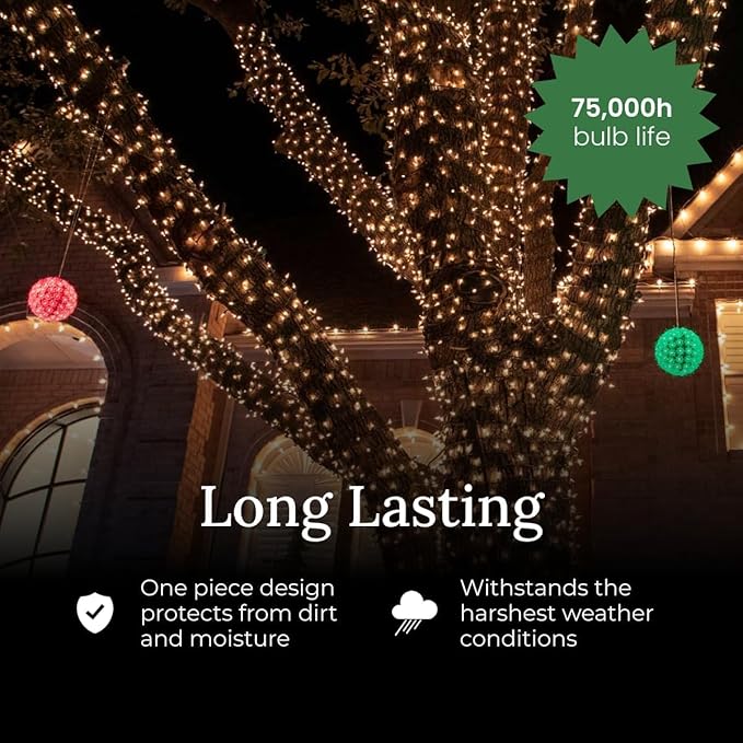 Pro Christmas T5 LED Christmas Lights - 70 Count Classic 5mm String Light Set - Professional Grade Indoor/Outdoor Commercial Holiday Lights for Trees, Bushes, & Décor - Red