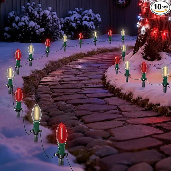 19.5FT Red and White Christmas Pathway Lights Outdoor, C9 LED Christmas Lights Outdoor with 10 Bulbs,Connectable | Lumora