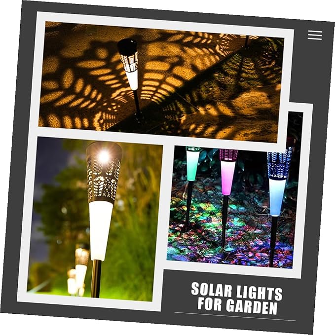 6pcs Solar Cone Cutout Ground Stake Lights for Garden Yard Decoration, Warm and Colorful Light, Waterproof Solar Pathway Lighting for Outdoor Courtyard and Lawn