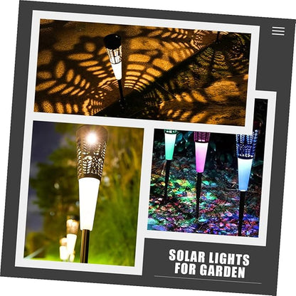 6pcs Solar Cone Cutout Ground Stake Lights for Garden Yard Decoration, Warm and Colorful Light, Waterproof Solar Pathway Lighting for Outdoor Courtyard and Lawn