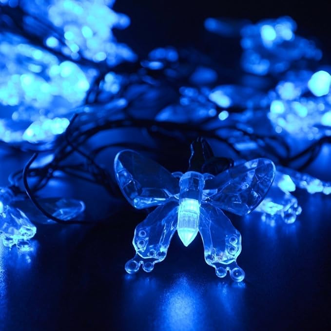 Solar String Lights, Waterproof 16ft 20LED Butterfly Christmas Fairy Lights Decorative Lighting for Home Party Wedding Patio Garden Porch Balcony (Blue)