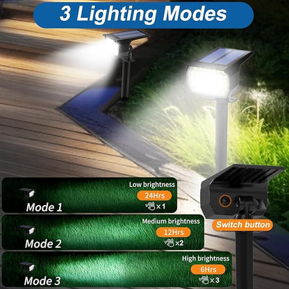 Solar Spot Lights Outdoor Waterproof IP65, 2 Pack Landscape Spotlights with 46 LEDs, 3 Modes Auto On/Off Solar Powered Flood Lights for Outside Yard, Garden, Walkway (Cool White3)