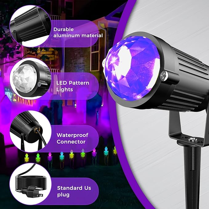 Christmas Halloween Outdoor Spot Lights Black Light Projector, 12W IP65 Waterproof LED Spotlight Outdoor Landscape | Lumora