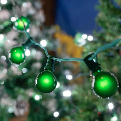 G50 Patio String Lights with 25 Green Globe Bulbs – Outdoor String Lights – Market Bistro Café Hanging String Lights – Patio Garden Umbrella Globe Lights - Green Wire - 25 Feet