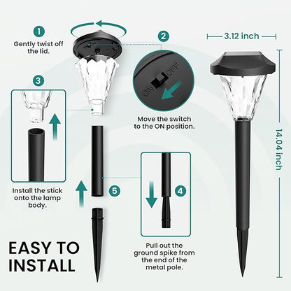 GIGALUMI Solar Outdoor Lights - LED Waterproof, Maintains 10 Hours of Lighting for Gardens, Paths, Yards, Patios, Driveways