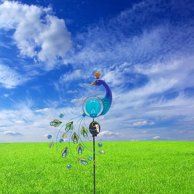 HAO 33 Inch Garden Solar Lights Stake, Waterproof Landscape Path Lights,Metal Peacock Decor Solar Garden Lights Solar Peacock Stake for Outdoor Patio Yard Decorations