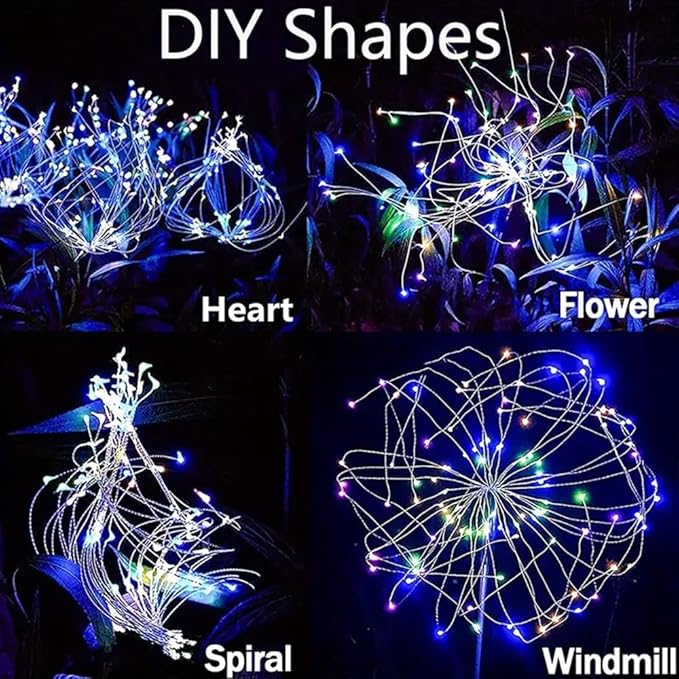 PINHEN Solar Firework Lights, 2 Pack Solar Garden Lights 200 LEDs 8 Lighting Modes Solar Lights Outdoor Waterproof for Garden Path Yard Patio Walkway Pathway Party Wedding Decorative (Colorful)