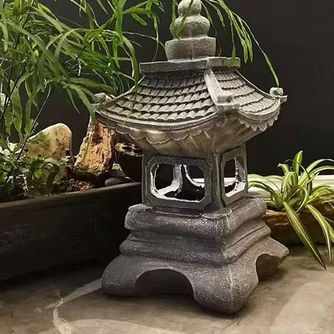 Garden Statues Outdoor, Solar Garden Statues, Palace Lamp Solar Powered Zen Lantern, Solar Yard Decorations for Outside Patio, Garden, Lawn (A)