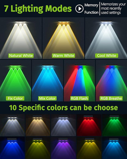 Solar Fence Lights Outdoor 8 Pack Waterproof High Brightness Upgraded 3 LED Lens Solor Deck Lights Warm & Cool White RGB 10 Colors Outside Solar Powered Wall Light for Backyard Patio Step Railing