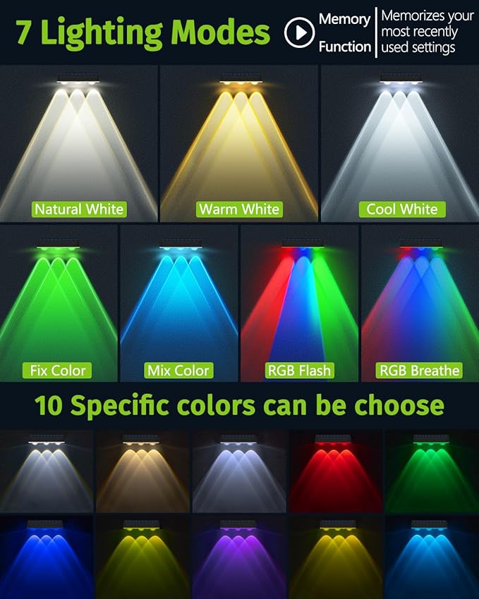 Solar Fence Lights Outdoor 12 Pack Upgraded High Brightness 3 LED Spot Lens Waterproof Deck Lights 7 Mode Warm&Cool White RGB Solar Powered Wall Lighting Decor for Outside Patio Step Backyard Railing