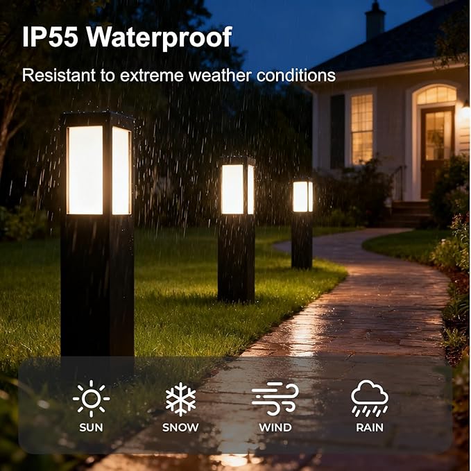 SkyGlow 32" Solar Bollard Light, Stainless Steel LED IP55 Outdoor Waterproof Curb Appeal Modern Landscape Path | Lumora