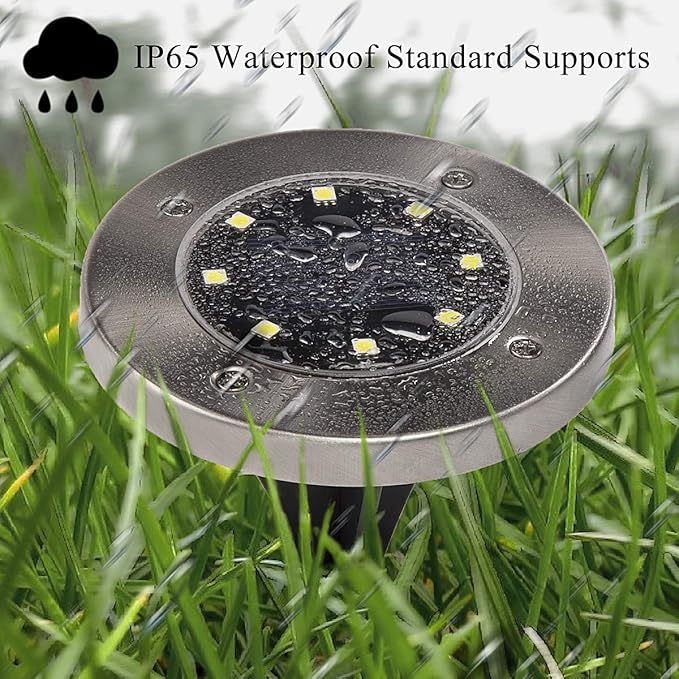 SOLPEX 24 Pack Solar Ground Lights, 8 LED Solar Powered Disk Lights Outdoor Waterproof Garden Landscape Lighting for Yard Deck Lawn Patio Pathway Walkway (White)