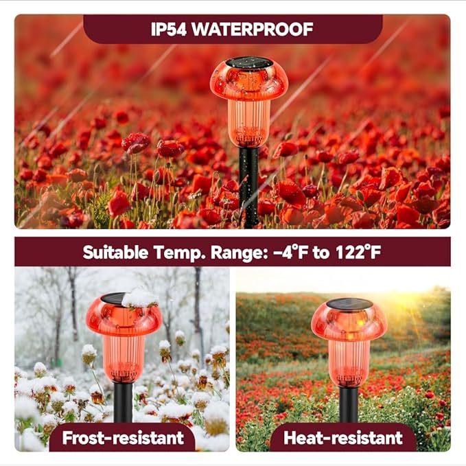 Easter Solar Pathway Lights Outdoor Decorative 4 Pack, Red LED Mushroom Solar Lights Outdoor Waterproof Solar | Lumora