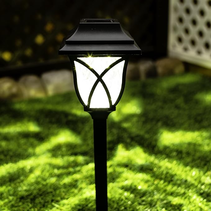 Crosslight Solar Powered Pathway Lights (12 Pack) - Collin Outdoor LED Lights, Waterproof for Garden, Yard, Patio, Lawn, Walkway - Decorative Ground Stake Lighting | White