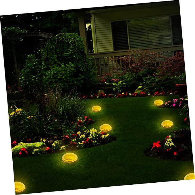 4pcs Warm Light Solar-Powered LED Outdoor Ground Lamps for Garden Lawn Landscape Lighting, Black Disc Design | Lumora