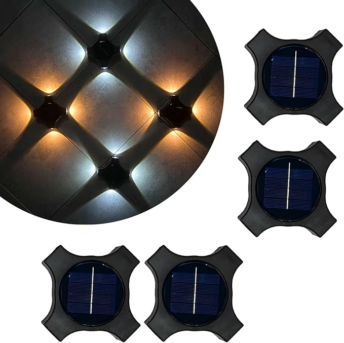 Solar Ground Lights Outdoor, IP65 Waterproof Landscape Lighting for Garden Patio Pathway Lawn Deck Cool White-Warm Light-RGB (White Light -4Pack)