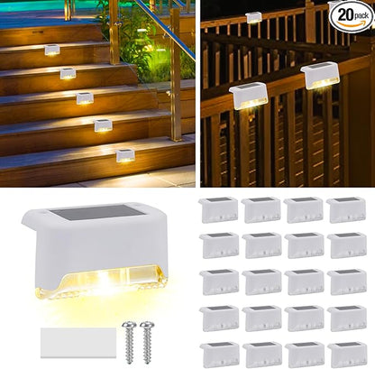 20 Pack Solar Deck Lights Outdoor Small Waterproof LED Step Lamp Outside Decoration Lighting for Stairs, Railing, Fence, Patio, Pool, Balcony, Retaining Wall, Patio, No Drill Instal(White Shell)