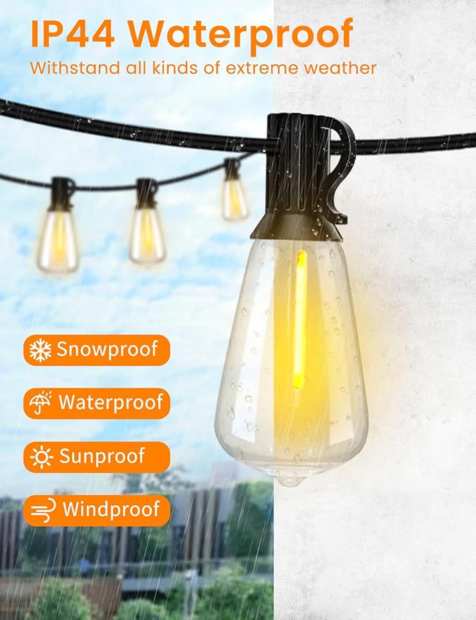 100FT Outdoor String Lights with Remote Patio Lights for Outside 52 Shatterproof Waterproof ST38 Edison Bulbs | Lumora