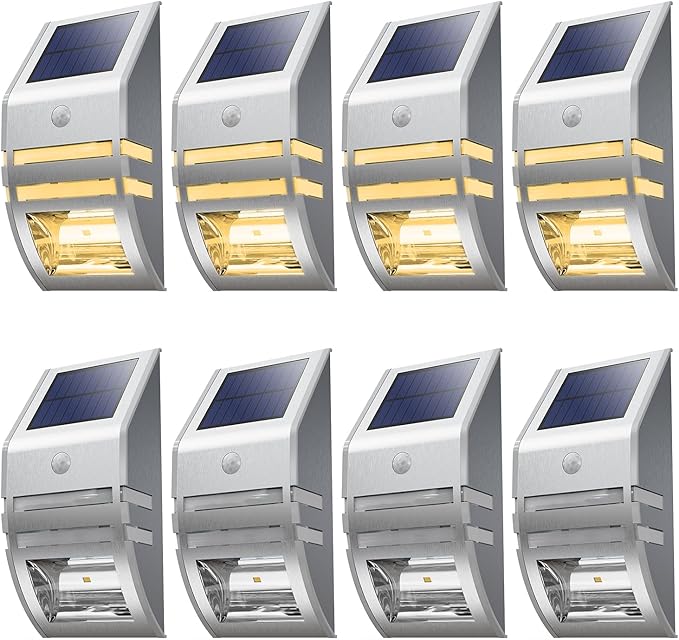 Solar Powered Motion Sensor Lights for Outside Waterproof 8 Pack Bundle, 4 Pack Cool White Solar Security Lights & | Lumora