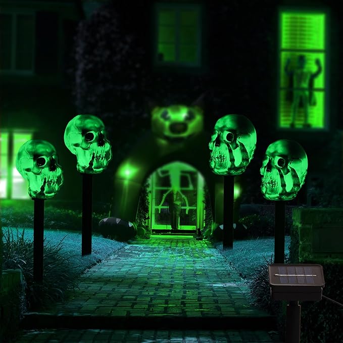 HUYIENO Solar 4pcs Halloween Pathway Lights LED Lights Outdoor Waterproof Halloween Decorations for Garden