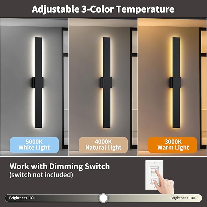 2 Pack LED Modern Outdoor Wall Lights Dimmable 3-Color Temperature 70.8in Exterior Lighting Fixtures IP65 | Lumora