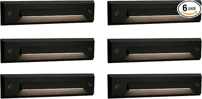 GKOLED 6-Pack Low Voltage 9-15V AC/DC LED Linear Step Lights, 2W Landscape Cutoff Stair Riser Light, Outdoor Waterproof Accent Lighting Fixtures, Die-cast Aluminum with Black Powder Coated Finish