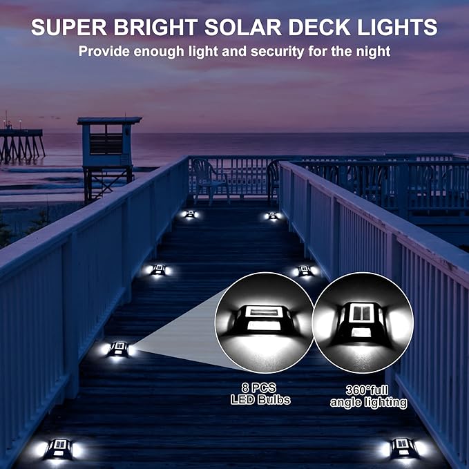 Solar Deck Lights Driveway Dock Lights- 8 Packs Waterproof 1200mAh Solar Powered Outdoor LED Aluminum Dock Lighting | Lumora