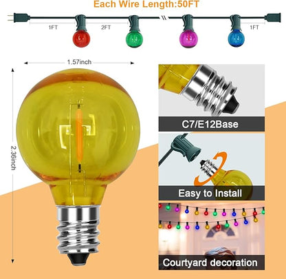 50FT Multicolor LED Outdoor String Lights, G40 Globe Dimmable Christmas Light with 27 Colorful LED Bulbs, Connectable Outdoor Patio Lights for Garden Balcony Porch Christmas Decor